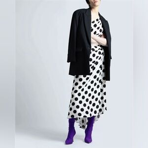 US 2 DOLCE & GABBANA RUCHED POLKA DOT CHIFFON SLEEVE MIDI DRESS NWT